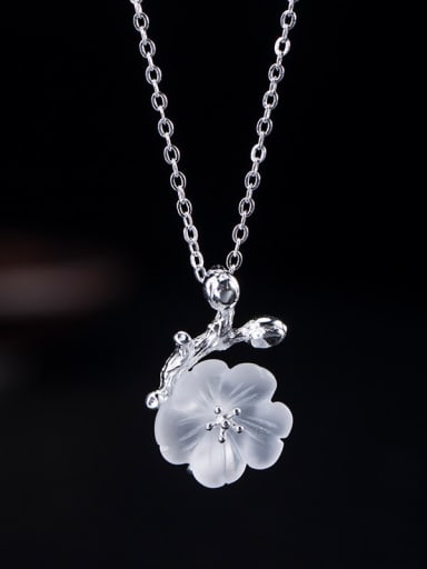 925 Sterling Silver  Minimalist Flower Stamen Crystal Flower Necklace