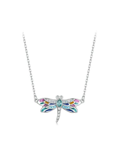 925 Sterling Silver Cubic Zirconia Enamel Dragonfly Dainty Necklace