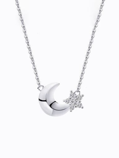 platinum ,2.0g 925 Sterling Silver Cubic Zirconia Moon Dainty Necklace