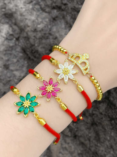 Brass Cubic Zirconia Flower Trend Handmade Weave Bracelet