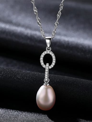 Purple 6A08 925 Sterling Silver  Double Ring Set With AAA Zircon  Freshwater Pearl  Pendant Necklace