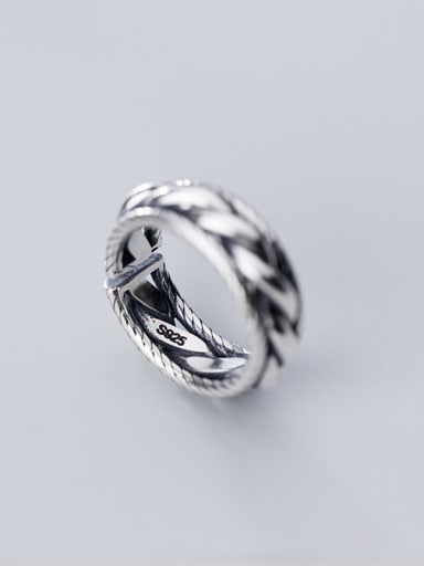 925 Sterling Silver Retro spiral multilayer glossy Free Size Ring