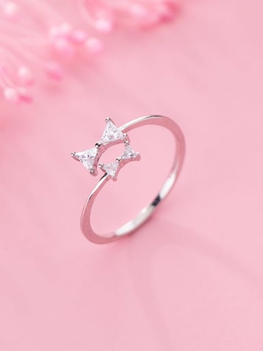 925 Sterling Silver Cubic Zirconia  Bowknot Minimalist Band Ring