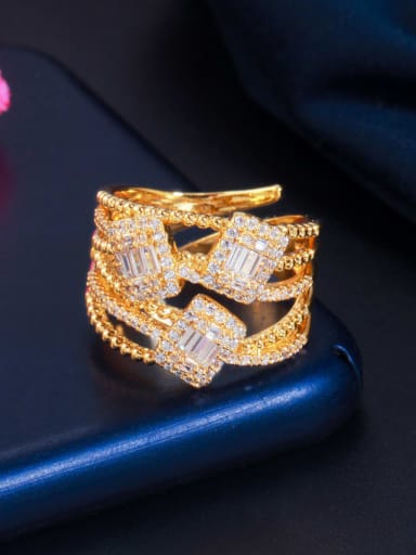 Golden Brass Cubic Zirconia Irregular Luxury Stackable Ring