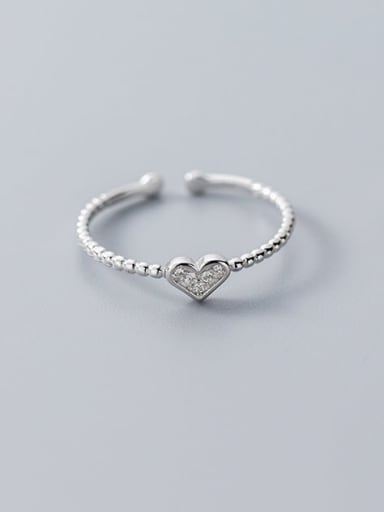 925 Sterling Silver Cubic Zirconia  Heart Minimalist Free Size Ring