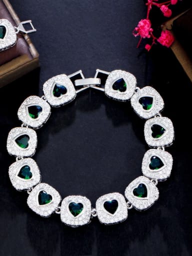 green Brass Cubic Zirconia Multi Color Geometric Heart Luxury Bracelet