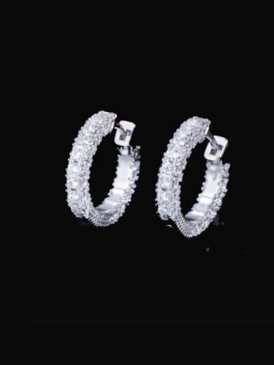 Platinum White Brass Cubic Zirconia Geometric Statement Cluster Earring