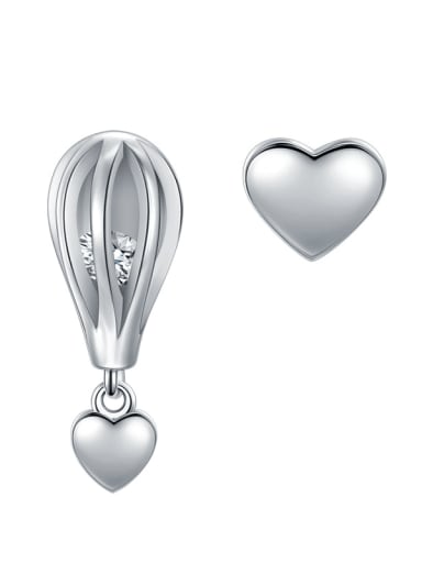 925 Sterling Silver Asymmetrical Heart Balloon Classic Stud Earring