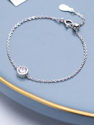 925 Sterling Silver Cubic Zirconia White Round Minimalist Link Bracelet