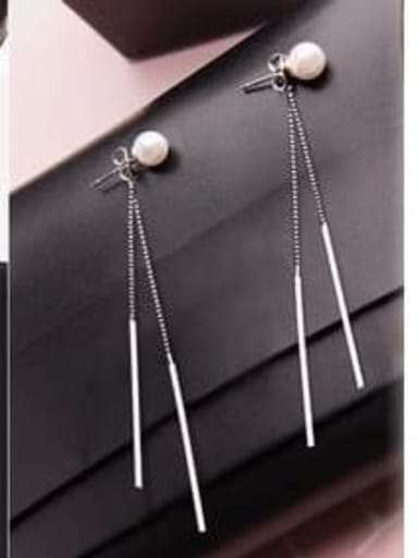 Titanium Imitation Pearl White Tassel Minimalist Threader Earring