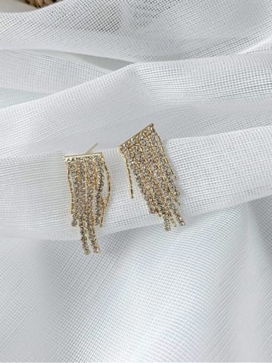 Zinc Alloy Rhinestone White Irregular Classic Tassel Earrings