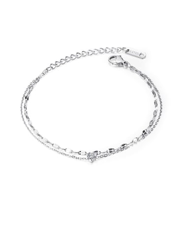 Titanium Rhinestone White Round Minimalist Multi-layer chain Bracelets