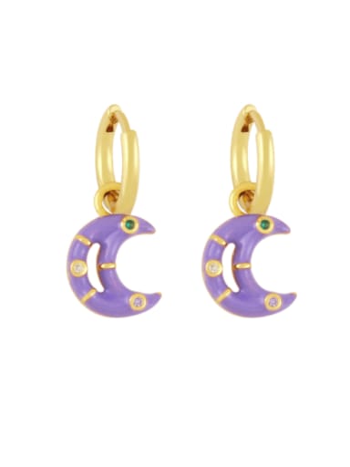purple Brass Enamel Moon Hip Hop Huggie Earring