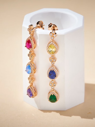 Rose Gold Brass Cubic Zirconia Water Drop Luxury Cluster Earring