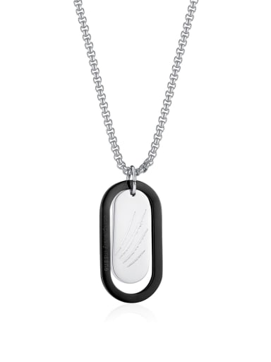 [2171] Steel+ black + pearl chain 4*70mm Stainless steel Geometric Minimalist Necklace