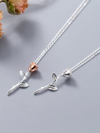 925 Sterling Silver Minimalist two-color rose flower pendant Necklace