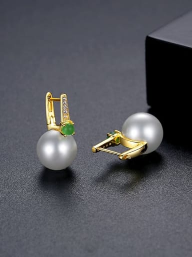 E20123114 18K Brass Imitation Pearl Geometric Minimalist Stud Earring