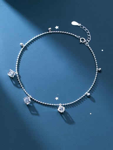 925 Sterling Silver  Minimalist  Cubic Zirconia Geometric Anklet