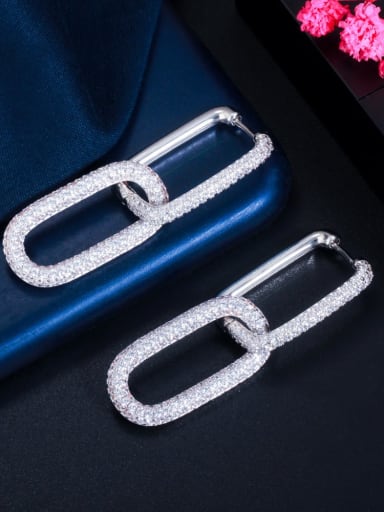 Platinum white zirconium Brass Cubic Zirconia Geometric Luxury Huggie Earring