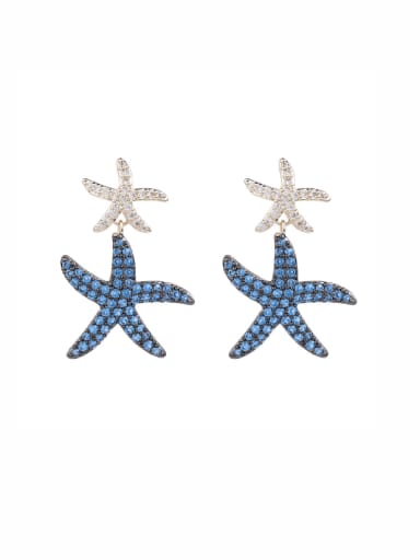 Brass Cubic Zirconia Sea Star Luxury Cluster Earring