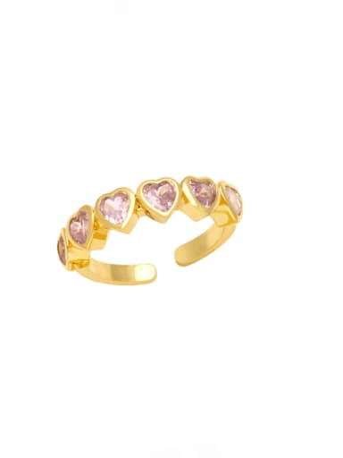 Pink Brass Cubic Zirconia Heart Minimalist Band Ring