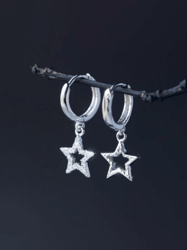925 Sterling Silver Cubic Zirconia Pentagram Minimalist Huggie Earring