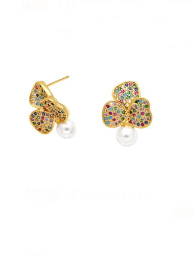 Mixed colour Brass Cubic Zirconia Flower Vintage Stud Earring
