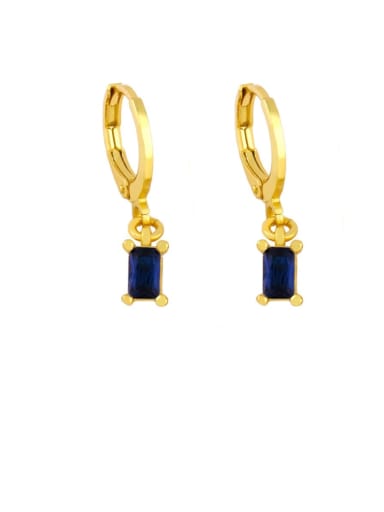 blue Brass Glass Stone Geometric Vintage Huggie Earring