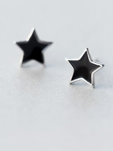 925 Sterling Silver Black Enamel Star Minimalist Stud Earring