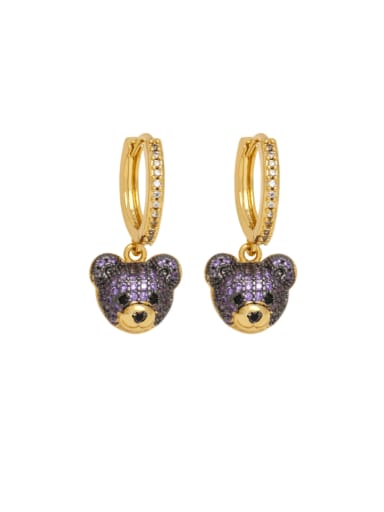 purple Brass Cubic Zirconia Bear Hip Hop Huggie Earring
