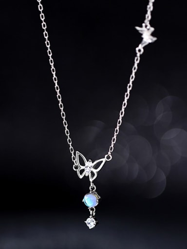 925 Sterling Silver Cubic Zirconia Butterfly Minimalist Lariat Necklace