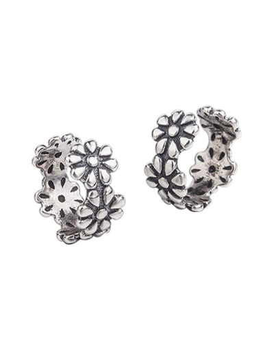 925 Sterling Silver Flower Vintage Clip Earring
