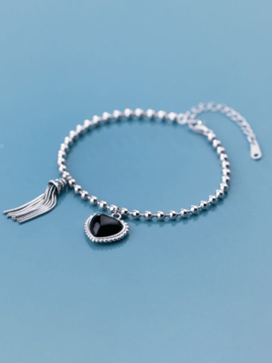 925 Sterling Silver Bead Acrylic Heart Vintage Beaded Bracelet