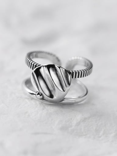 925 Sterling Silver Double Layer Geometric Vintage Stackable Ring