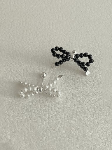 925 Sterling Silver Bead Bowknot Ethnic Stud Earring