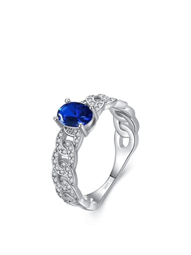 blue 925 Sterling Silver Cubic Zirconia Geometric Classic Band Ring