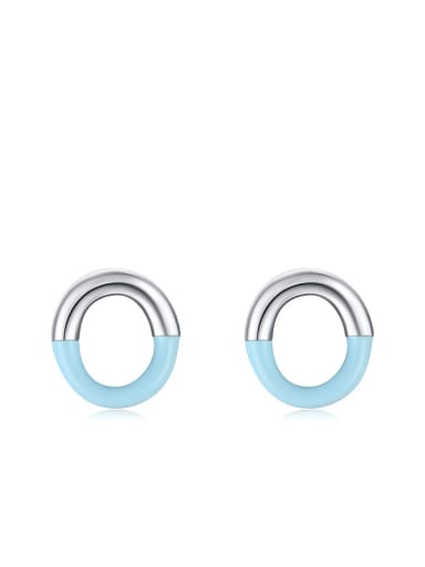Blue circle earrings 925 Sterling Silver Enamel Geometric Minimalist Stud Earring