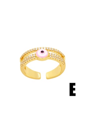 E Pink Brass Enamel Cubic Zirconia Evil Eye Hip Hop Stackable Ring