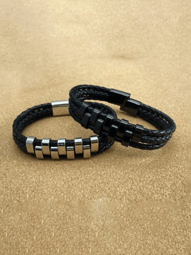 Stainless steel Artificial Leather Weave Hip Hop Handmade Weave Bracelet