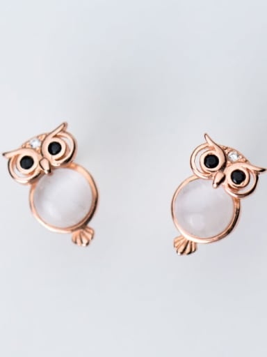 925 Sterling Silver Cats Eye White Owl Cute Stud Earring