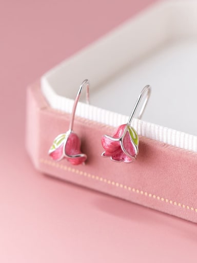 925 Sterling Silver Enamel Flower Minimalist Hook Earring