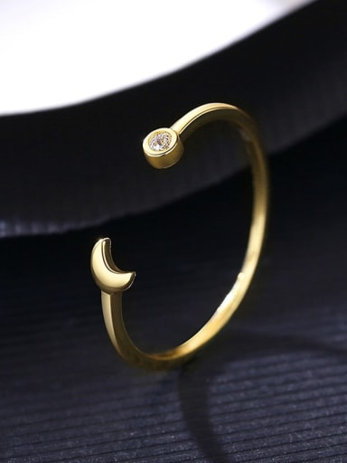 925 Sterling Silver Rhinestone Moon Minimalist Band Ring