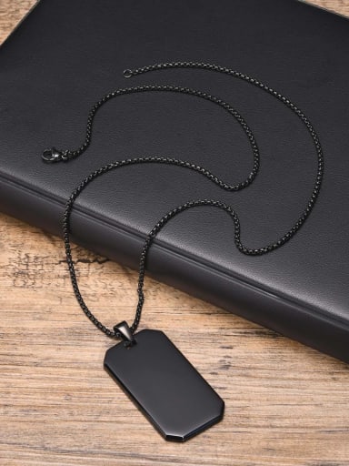 Black pendant with chain Stainless steel Rectangle Hip Hop Necklace