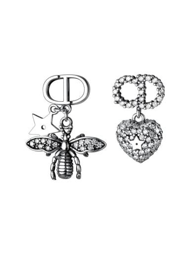 925 Sterling Silver Cubic Zirconia Asymmetrical Bee Heart Vintage Huggie Earring