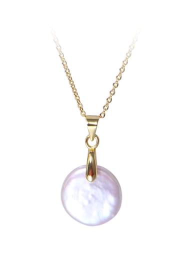 Brass Freshwater Pearl Geometric Minimalist Buttons Pendant Necklace