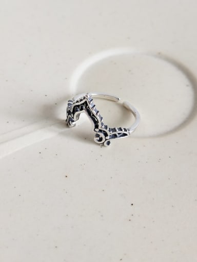 925 Sterling Silver Glass Bead Blue Heart Vintage Midi Ring
