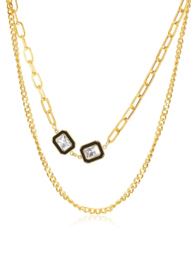 2161 Gold Plated Titanium Steel Glass Stone Geometric Hip Hop Multi Strand Necklace