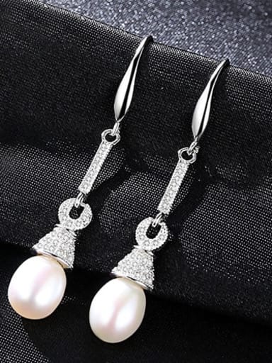 White 1A04 925 Sterling Silver Freshwater Pearl Multi Color Water Drop Trend Hook Earring