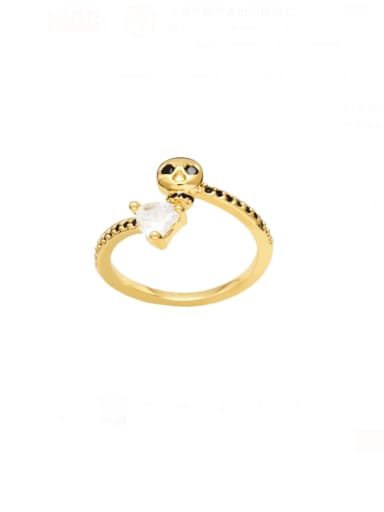 Brass Glass Stone Skull Heart Cute Band Ring