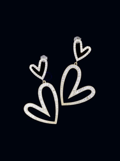golden Brass Cubic Zirconia Heart Luxury Cluster Earring